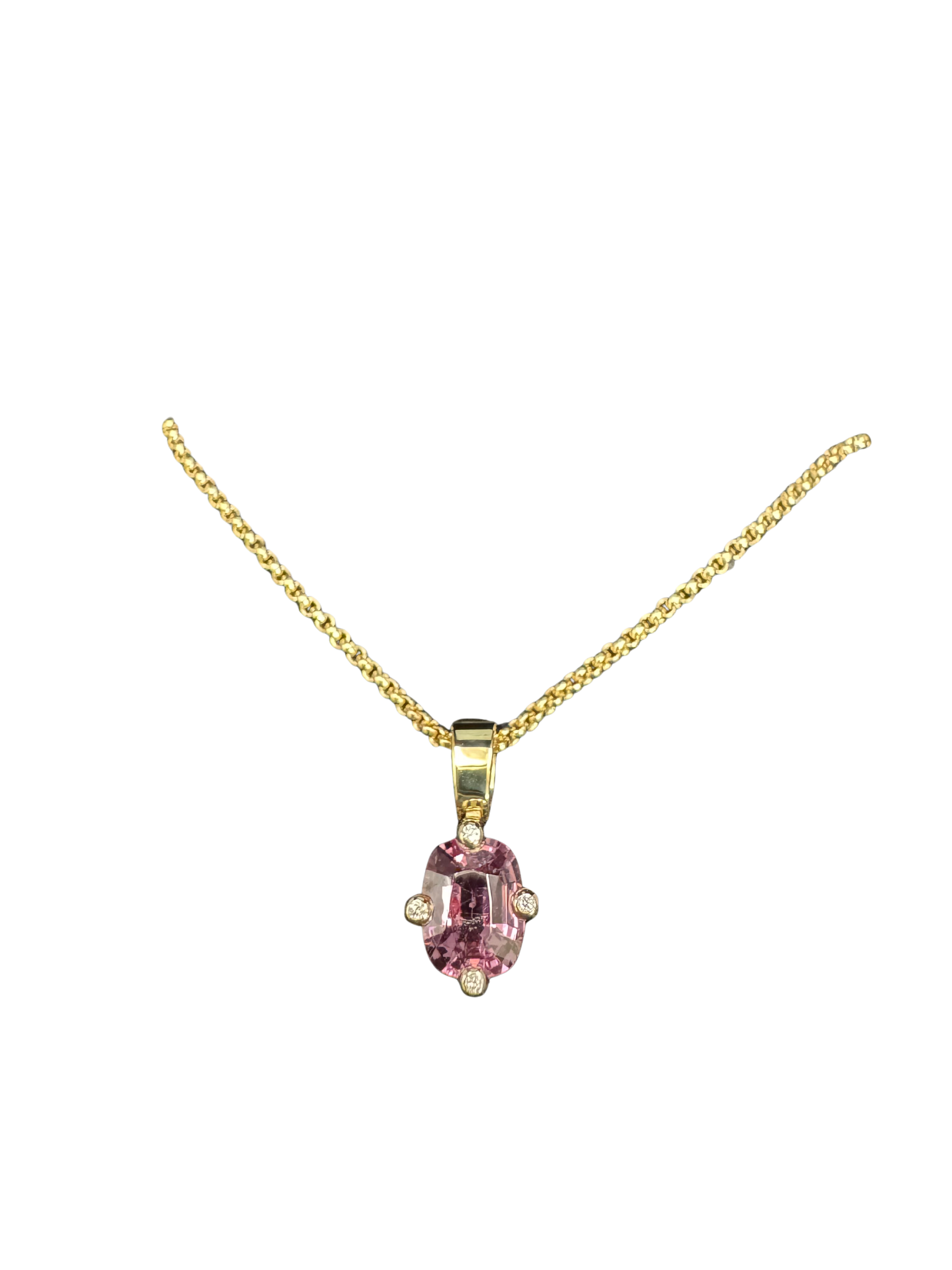 Rosa Spinellanhänger aus Gelbgold mit Kette 750 Kt